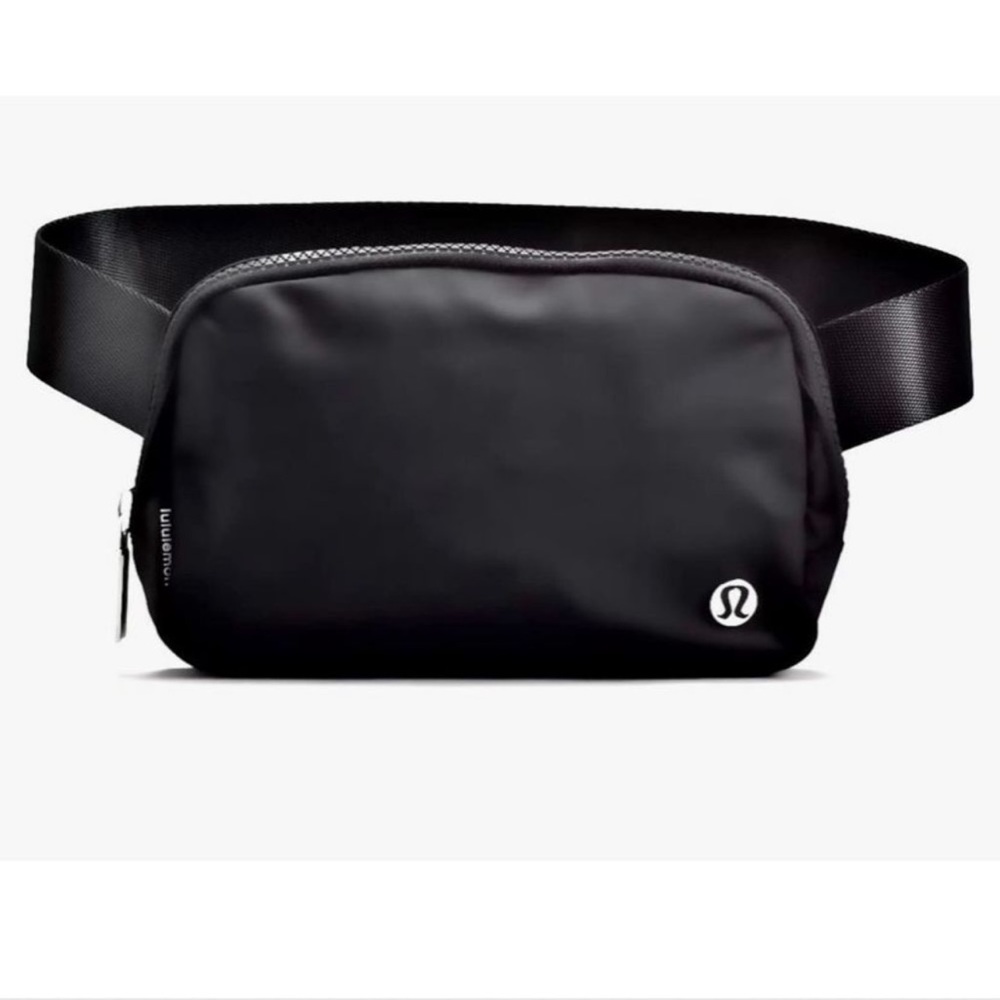 Black lululemon belt bag with black lulu symbol